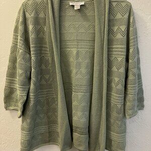 Christopher & Banks Light Green, Open Weave Cardigan Sweater. Size Large.